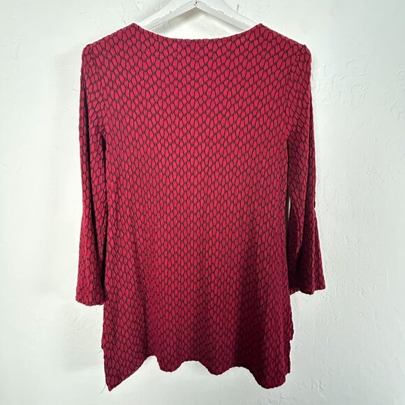 Habitat Womens Small Red Black Textured Knit Tunic Top Small 3/4 Sleeve Stretch - Picture 2 of 8